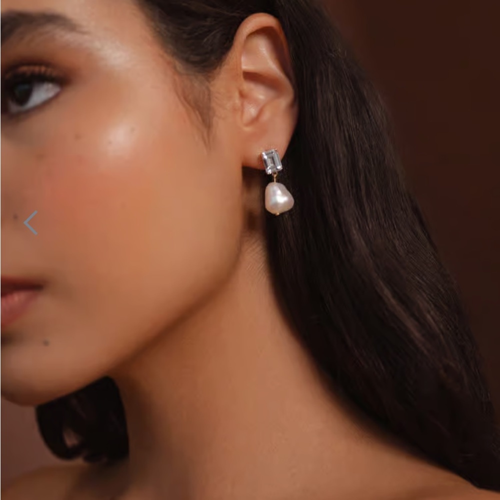 Jenny Yoo Vivian CZ + Pearl Drop Earring - Picture 3 of 7